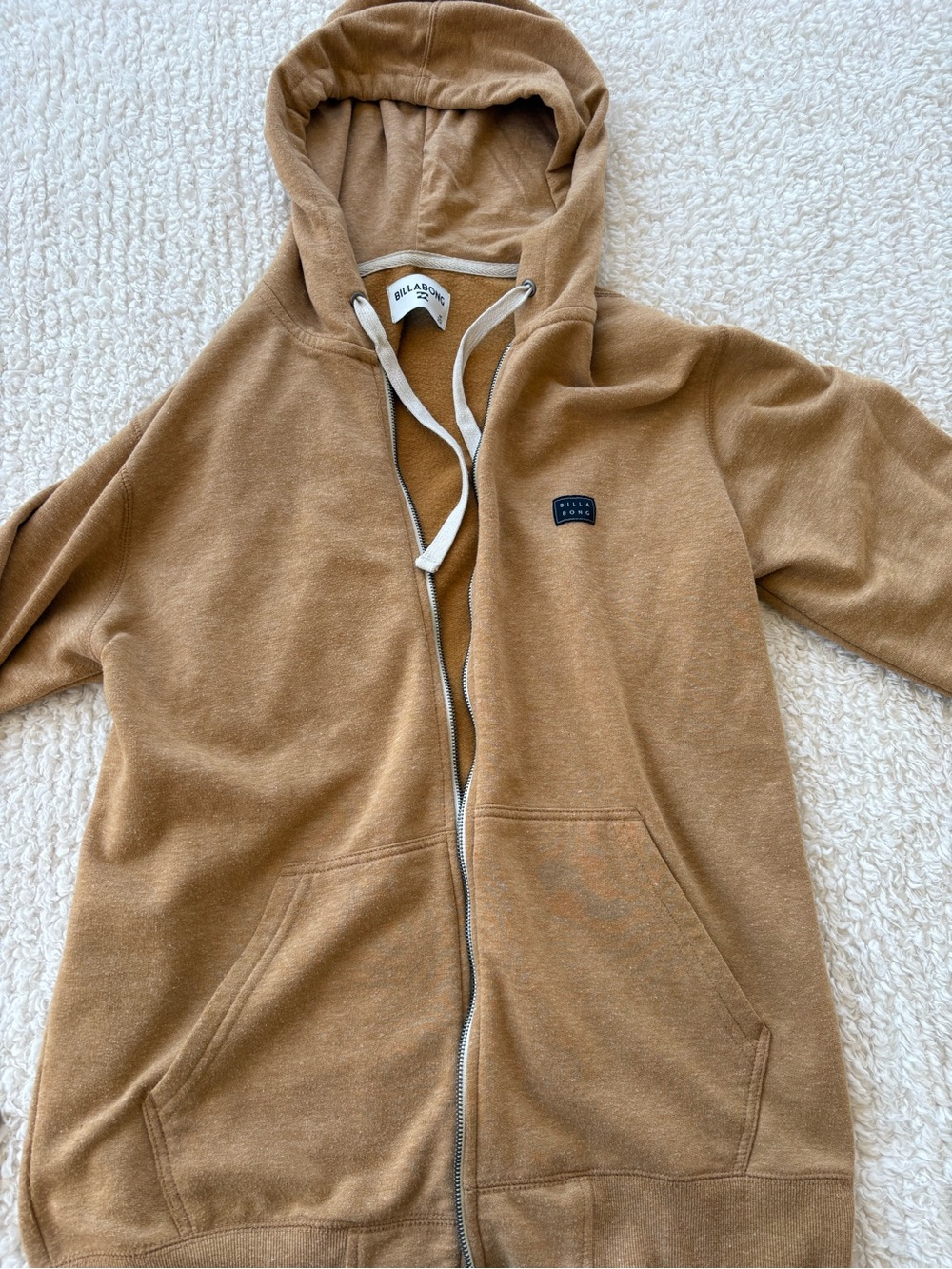 Billabong Caramel Brown Zip Hoodie with White Drawstrings